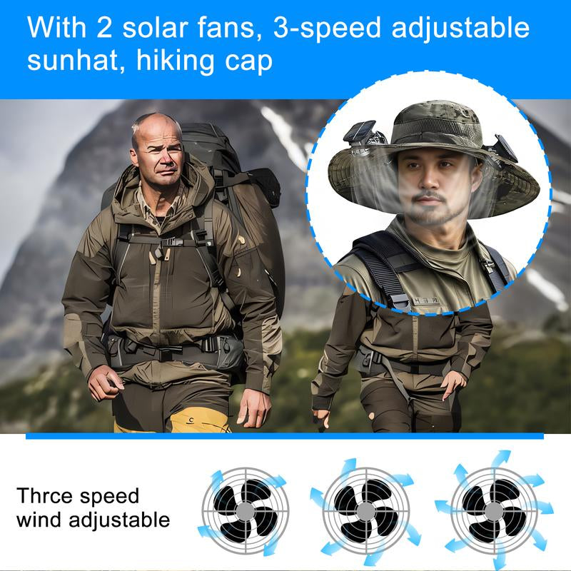 2024 New Solar Fan Outdoor Fishing Hat-Solar USB Charging Sunscreen Sun Hat with Fan Solar Fan Hat Double Power Fans