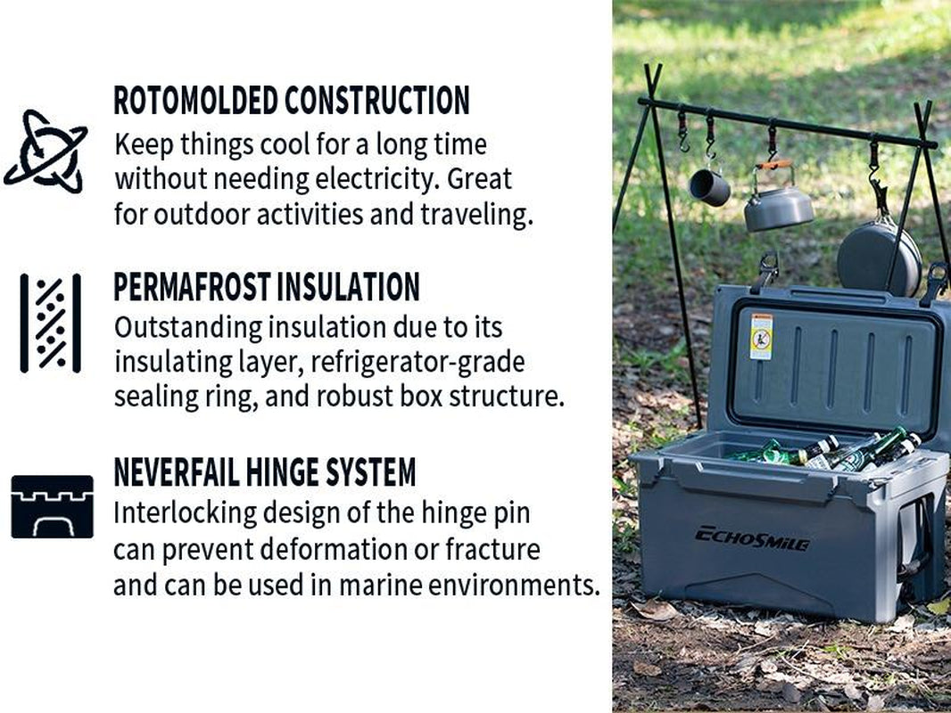 Echosmile 30/35/40 Quart Rotomolded Cooler, 5 Days Protale Ice Cooler, Ice Chest Suit for BBQ, Camping, Pincnic, and Other Outdoor Activities